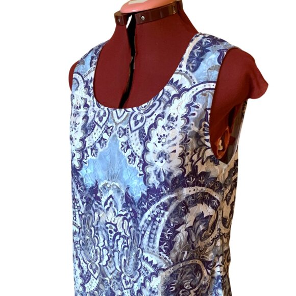 LE GRENIER -  Blue & white Lace Layered Sleeveless Top L - Picture 5 of 8